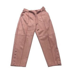 Ryegrass Women Rose Pink Faux Suede Tapered Tie Waist Button Cuff Pants Size 4